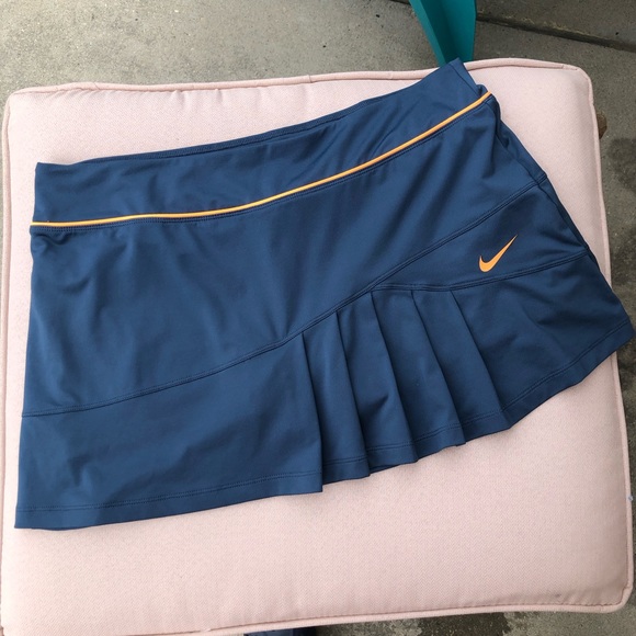 Nike Dri Fit Stretchy Blue Gray Orange Waist Band Pleated Tennis Golf Skort XL - Picture 15 of 15